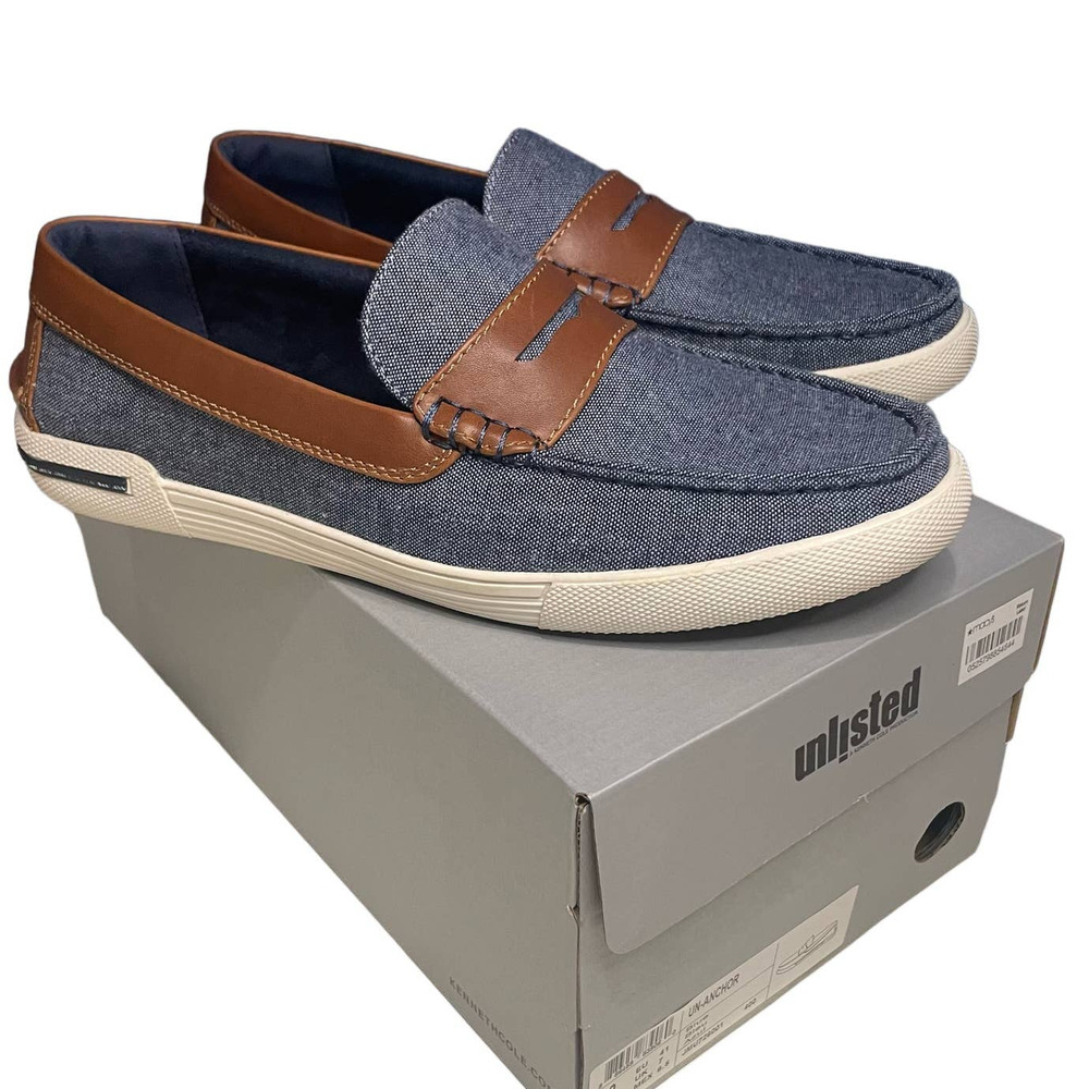 Unlisted by Kenneth Cole Mens Shoes Size 8 Blue Brown Un-Anchor Casual Boat Shoe